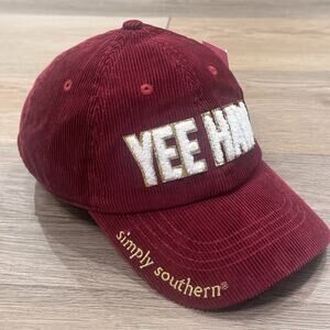 Simply Southern NWT Red Burgundy Corduroy Cap Hat “YEE HAW” Western Cowgirl OS